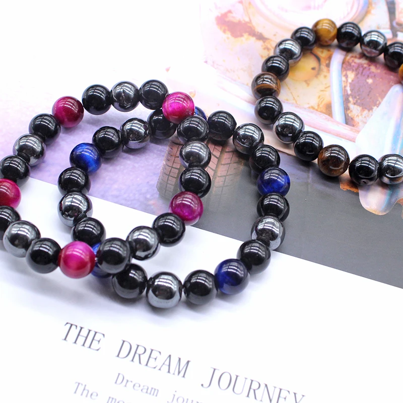 Натуральный черный обсидиан гематит тигровый глаз бусины браслеты для мужчин