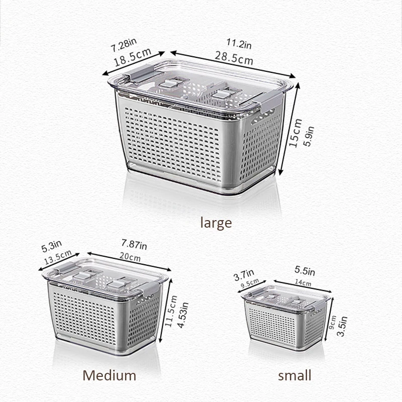 

Plastic Double Sealed Drain Storage Box Refrigerator Fruit Vegetable Drain Storage Containers With Lid Kitchen Fridge Organizer