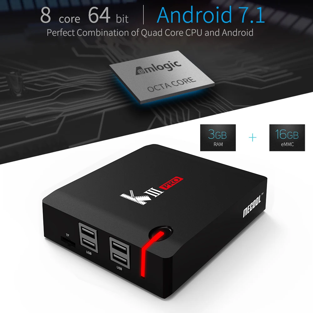 MECOOL KIII PRO DVB-S2 DVB-T2 Android 7,1 tv Box 3 Гб 16 Гб Amlogic S912 Восьмиядерный 4K Combo CCCAM NEWCAMD Biss key PowerVU