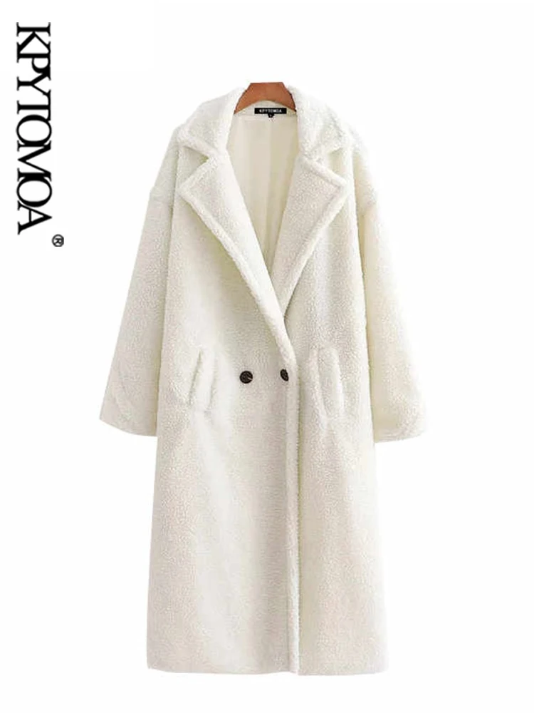 KPYTOMOA Women Fashion Thick Winter Warm Faux Fur Teddy Coat Women Vintage Long Sleeve Pockets Female Outerwear Chic Overcoat