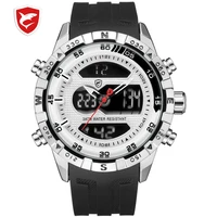cool design shark men stopwatch calendar auto date alarm lcd clock dual time rubber band outdoor watches erkek kol saati sh599