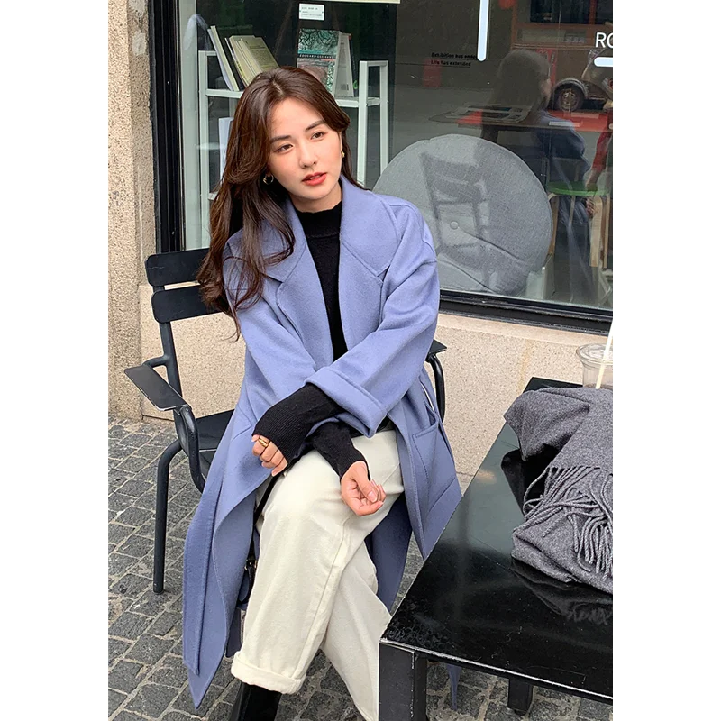 Пальто женское длинное двустороннее из чистой австралийской шерсти с лацканами |