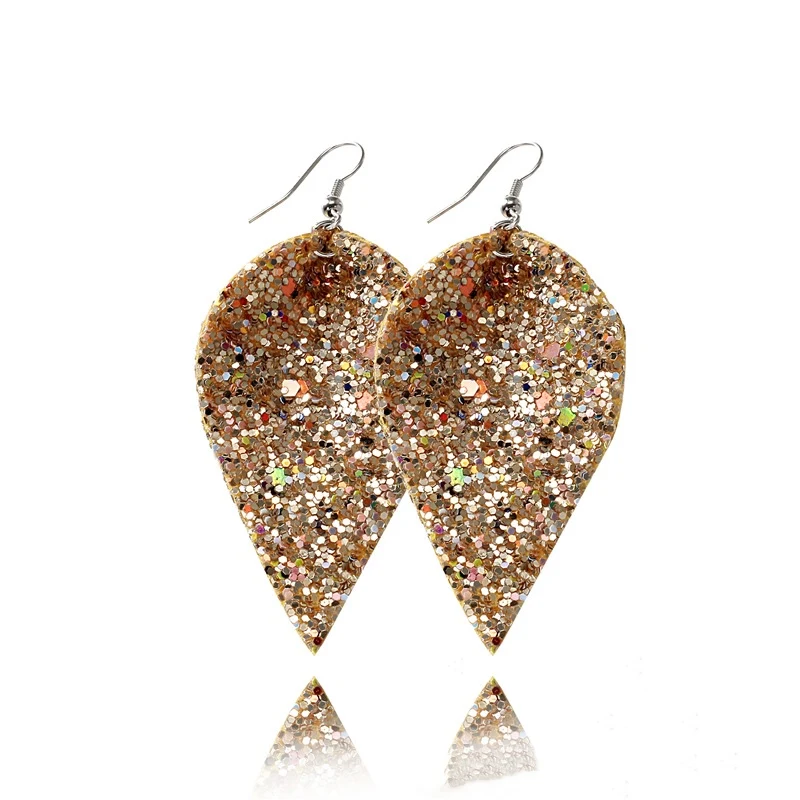Новый дизайн кожаные серьги с блестками для женщин радужные из искусственной