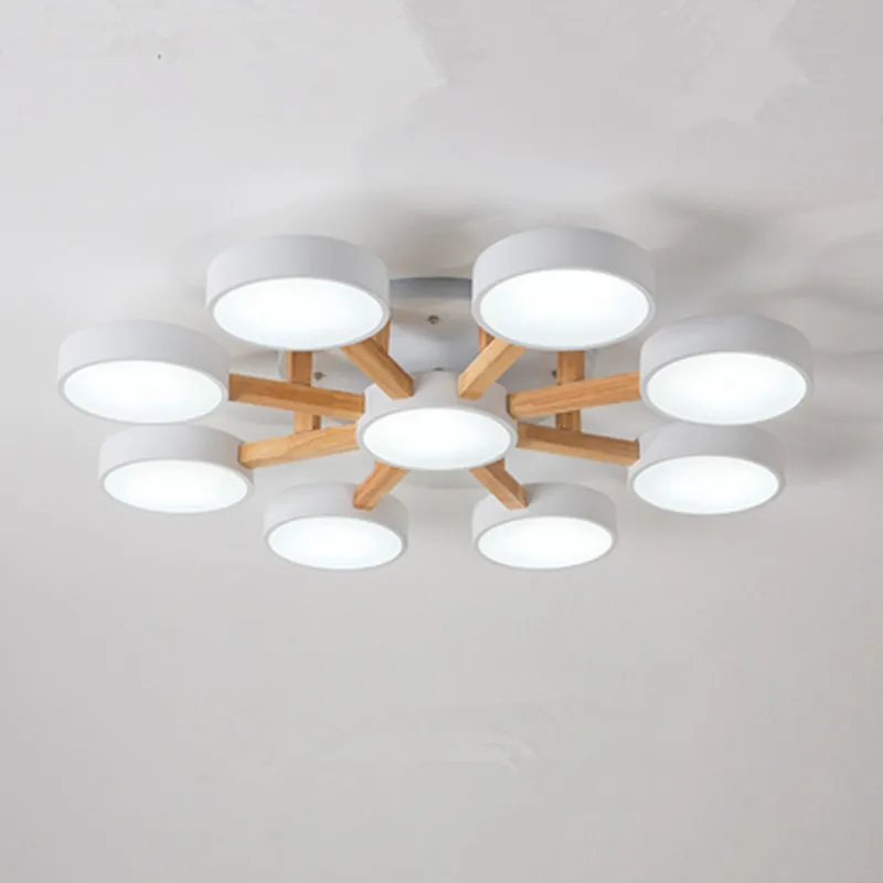 

Simple LED chandelier With Metal Lampshade For Living Room Wooden Modern Bedroom chandelier In Round Shaped