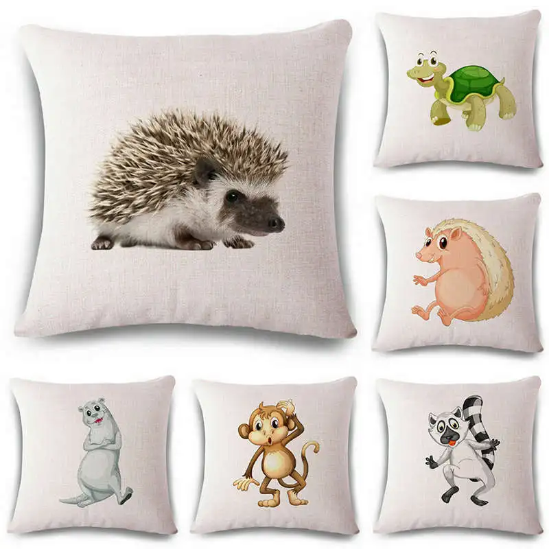 Мультяшные животные Милая обезьяна Ежик 45*45 наволочка хлопок лен Печатные