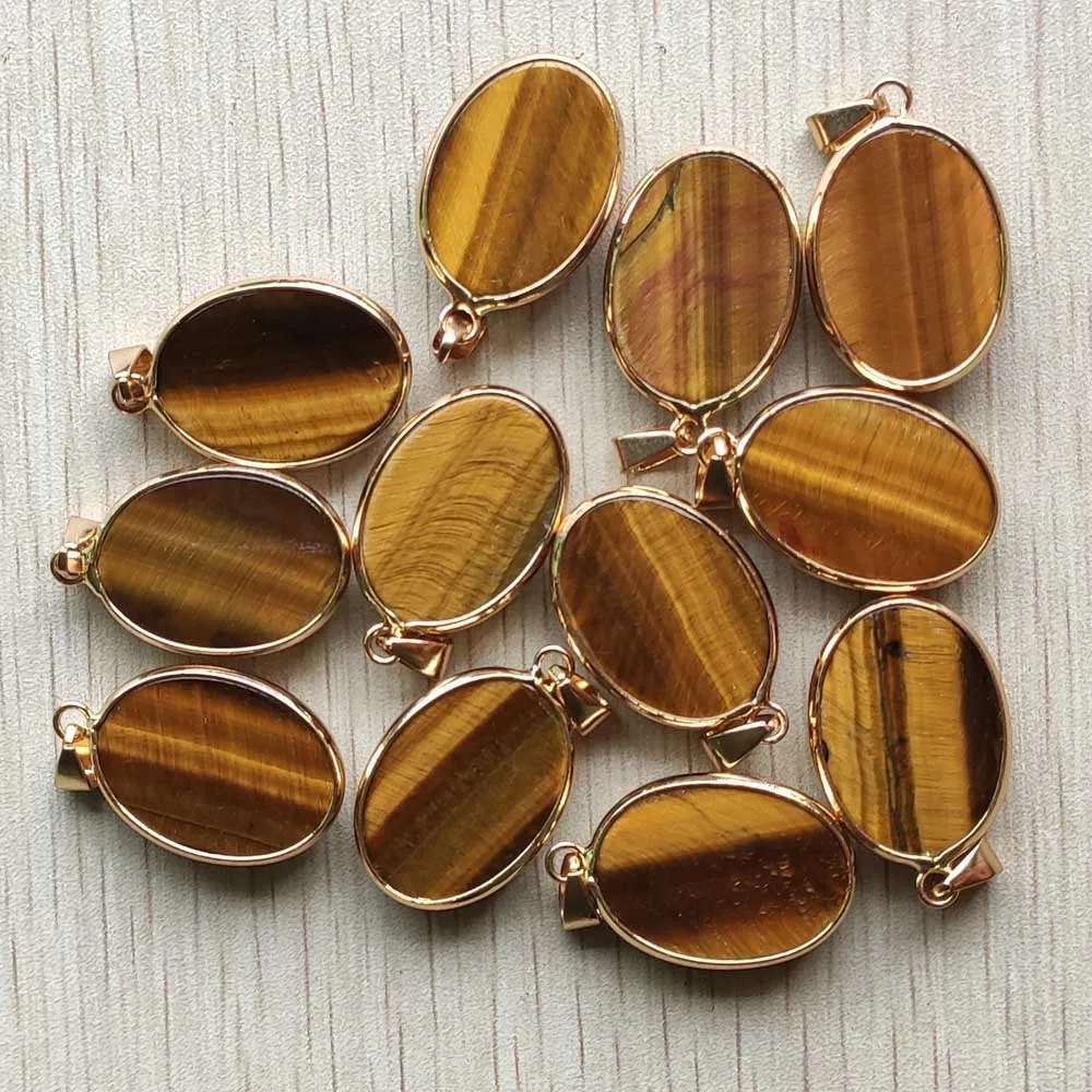 Подвески с натуральным тигровым глазом золотистого цвета овальной формы для