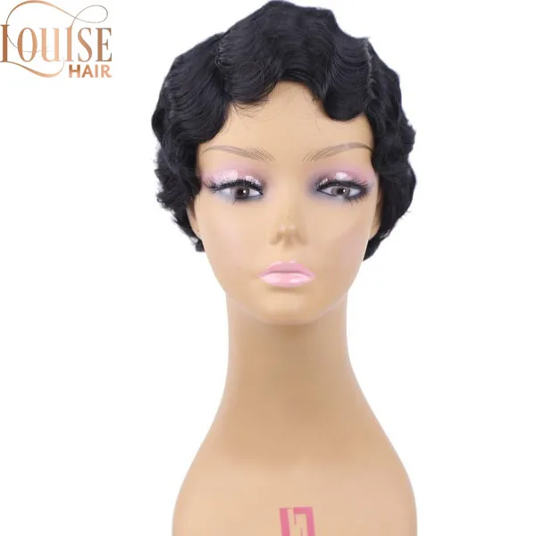 Короткие волнистые вьющиеся парики Louise Hair для черных женщин ретро парик с