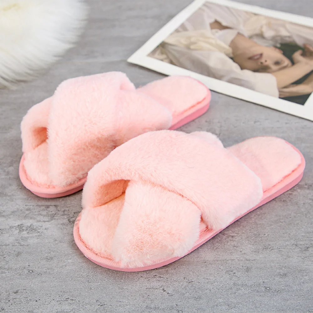 

Women's Fluffy Home Slippers, Comfortable Indoor Slippers, Artificial Leather Flip-flops, Warm Shoes, Home Slippers, New 2021