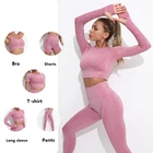 Комплект из 2 предметов, женская одежда, комплект для спортзала, тренировок, йоги, спортивная одежда для фитнеса, укороченный топ, спортивный бюстгальтер, бесшовные леггинсы, одежда для активного отдыха, костюм