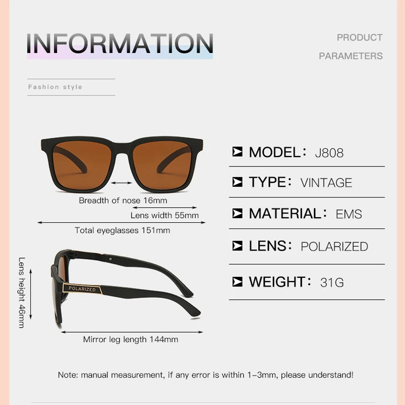 

Vintage Retro TR90 Sunglasses Men Polarized Anti-glare Classic Sun Glasses for Driving Square Sport oculos de sol masculino