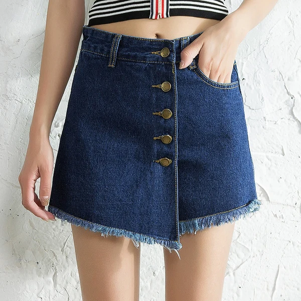 Летние модные женские винтажные джинсовые юбки шорты с высокой талией свободные