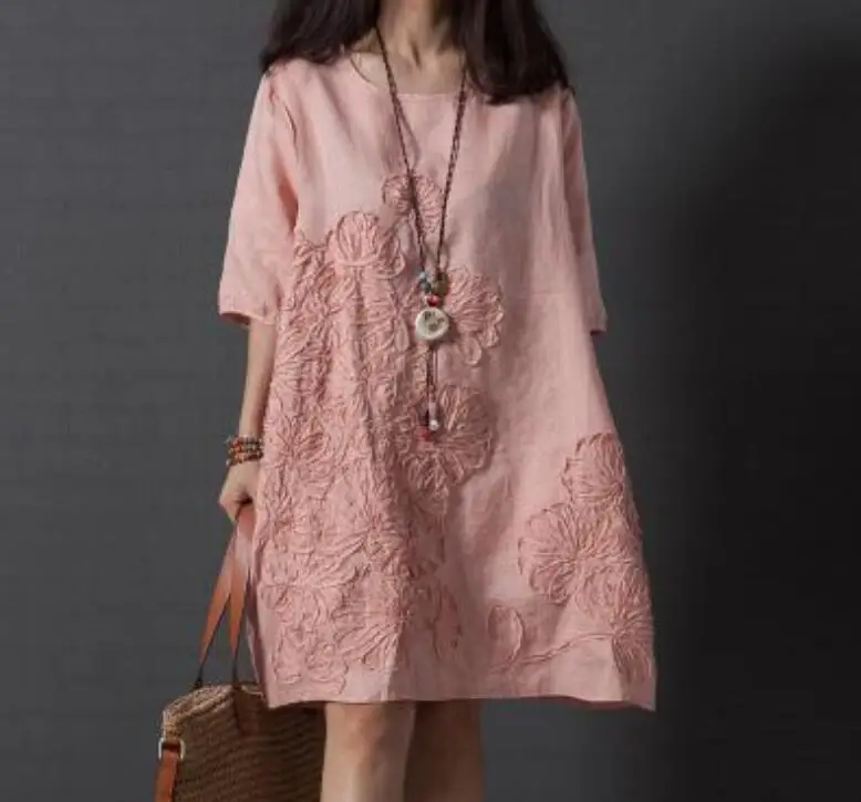 2019 женское винтажное свободное Повседневное платье размера плюс из хлопка и льна