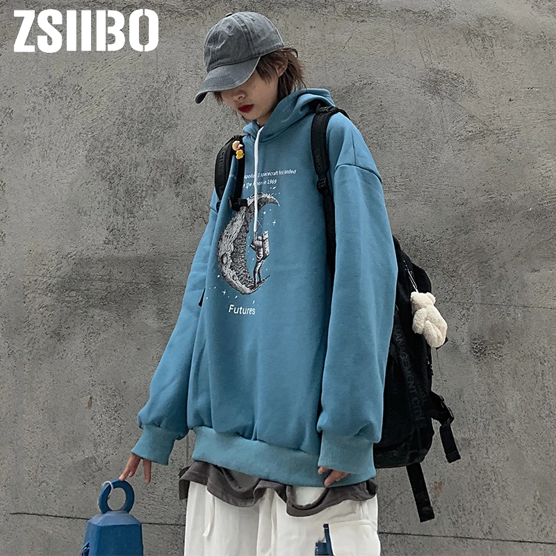 Женская толстовка с принтом космонавта повседневный толстый пуловер свободного