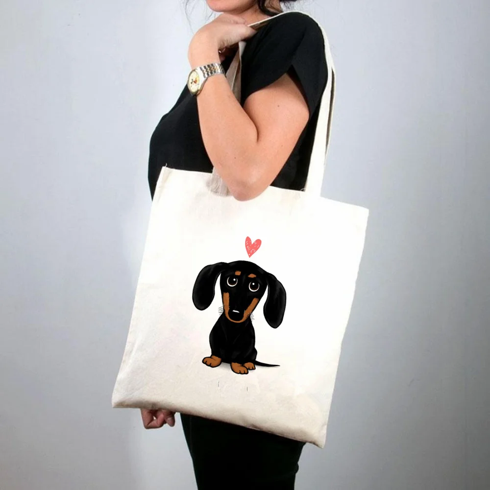 

2021 Shopper Because Black Pug Printed Tote Bag women Harajuku shopper handbag girl Shoulder shopping bag Lady Canvas Bag