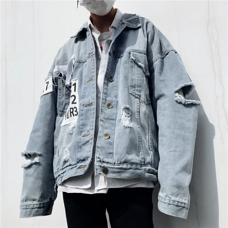 

Men's Jeans Slim Fit MEN'S Jacket Jeans Coat 2021 Ins Tide Brand Beggar Ripped College Students Denim Jacket Men's Overcoat
