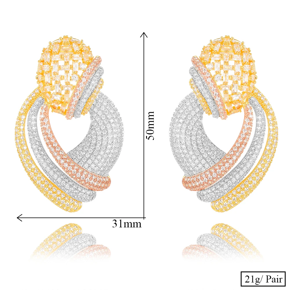 

SisCathy Luxury Multicolor CZ Zircon Geometric Drop Earrings Trendy Naija Dubai Wedding Party Earrings for Women Fashion Jewelry