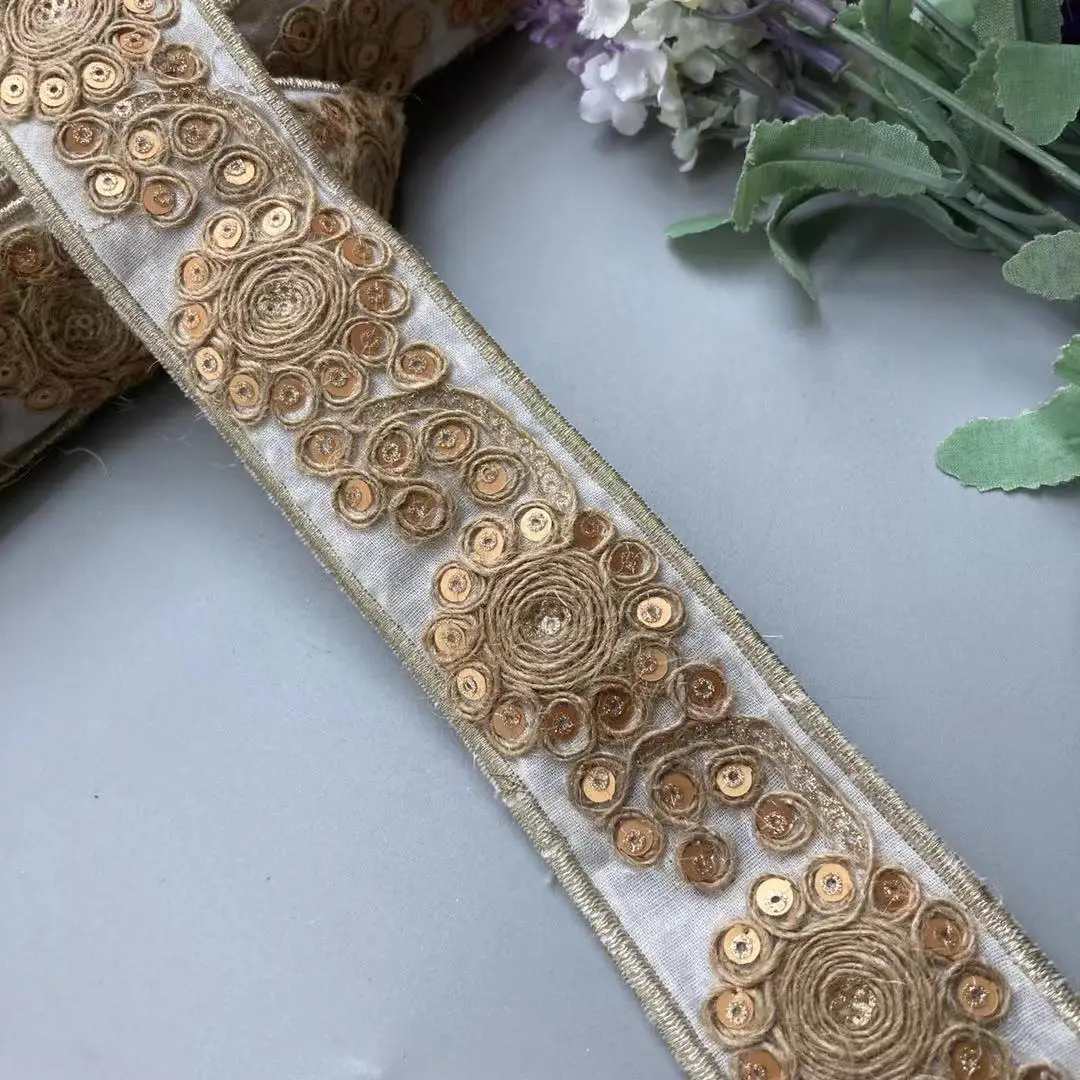 1 ярд кружевная ткань с блестками вышивка Цветочная отделка цветочные блестки