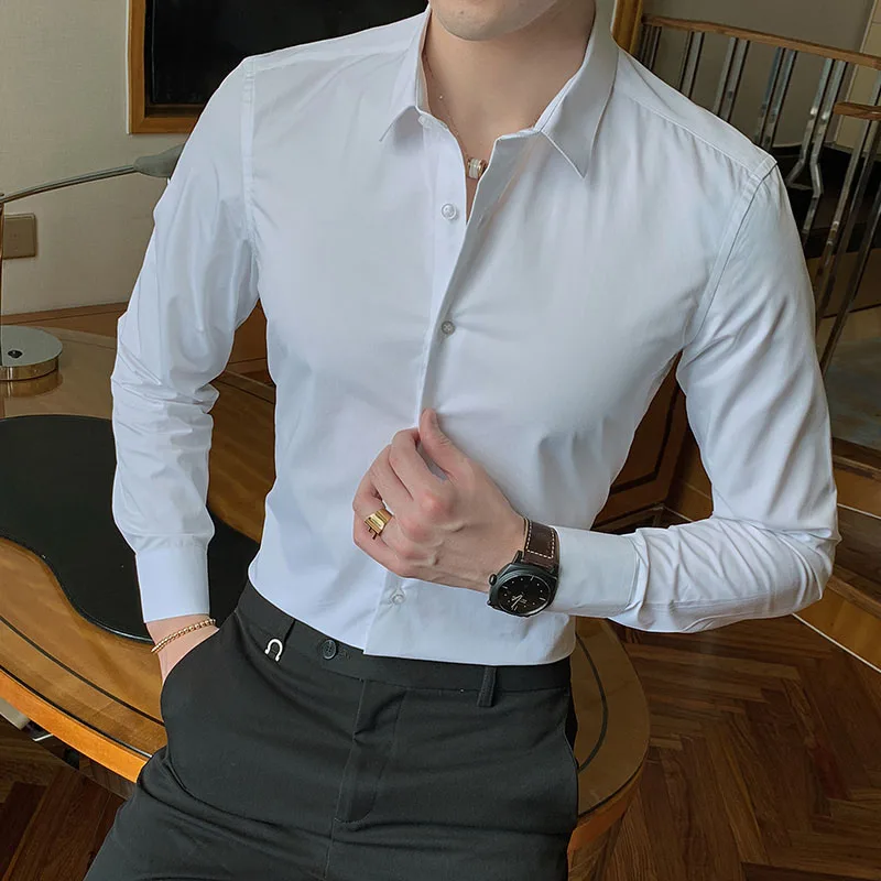 

2021 Модная хлопковая рубашка FAKUNTN с длинным рукавом, приталенные мужские повседневные деловые белые черные строгие рубашки 5XL 6XL 7XL 8XL