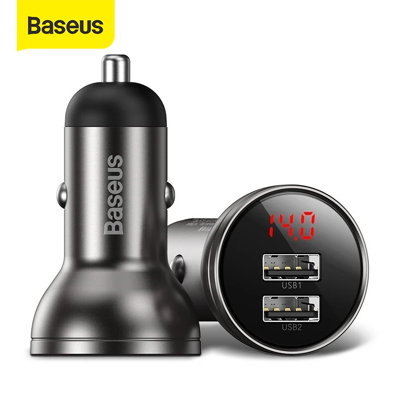 

Baseus Alloy Dual USB Car Charger 4.8A 24W Fast Charge For Xiaomi Samsung Phone Car Charger