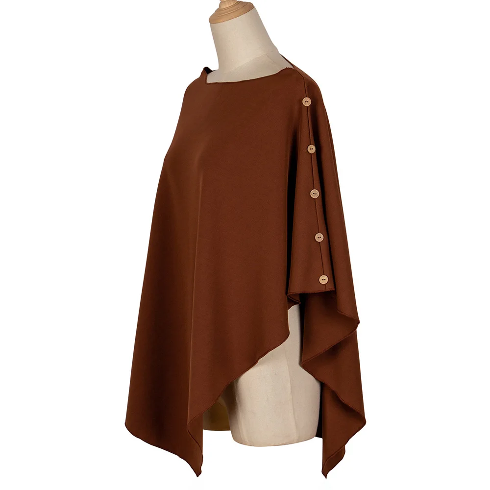 

Women Casual Cloak Batwing Sleeve Tshirt Skew Collar Pure Color Tops Shirt T Autumn Winter Loose Button Streetwear T-shirts