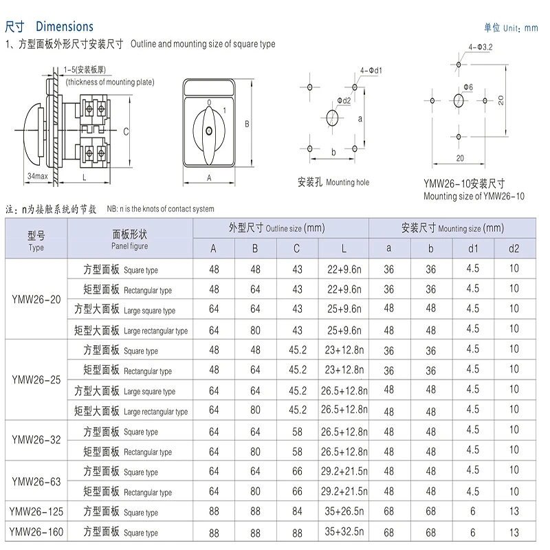 Yaming Electric YMW26 20/4 20A 4 полюса 0 позиции Управление цепи мотора Универсальный переход