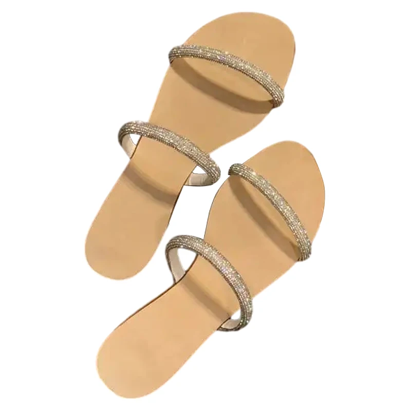 

Slippers Women Slip On Slides Fashion Crystal Flats Sandals Female Outdoor Slippers Flip Flops Beach Shoes Zapatos De Mujer