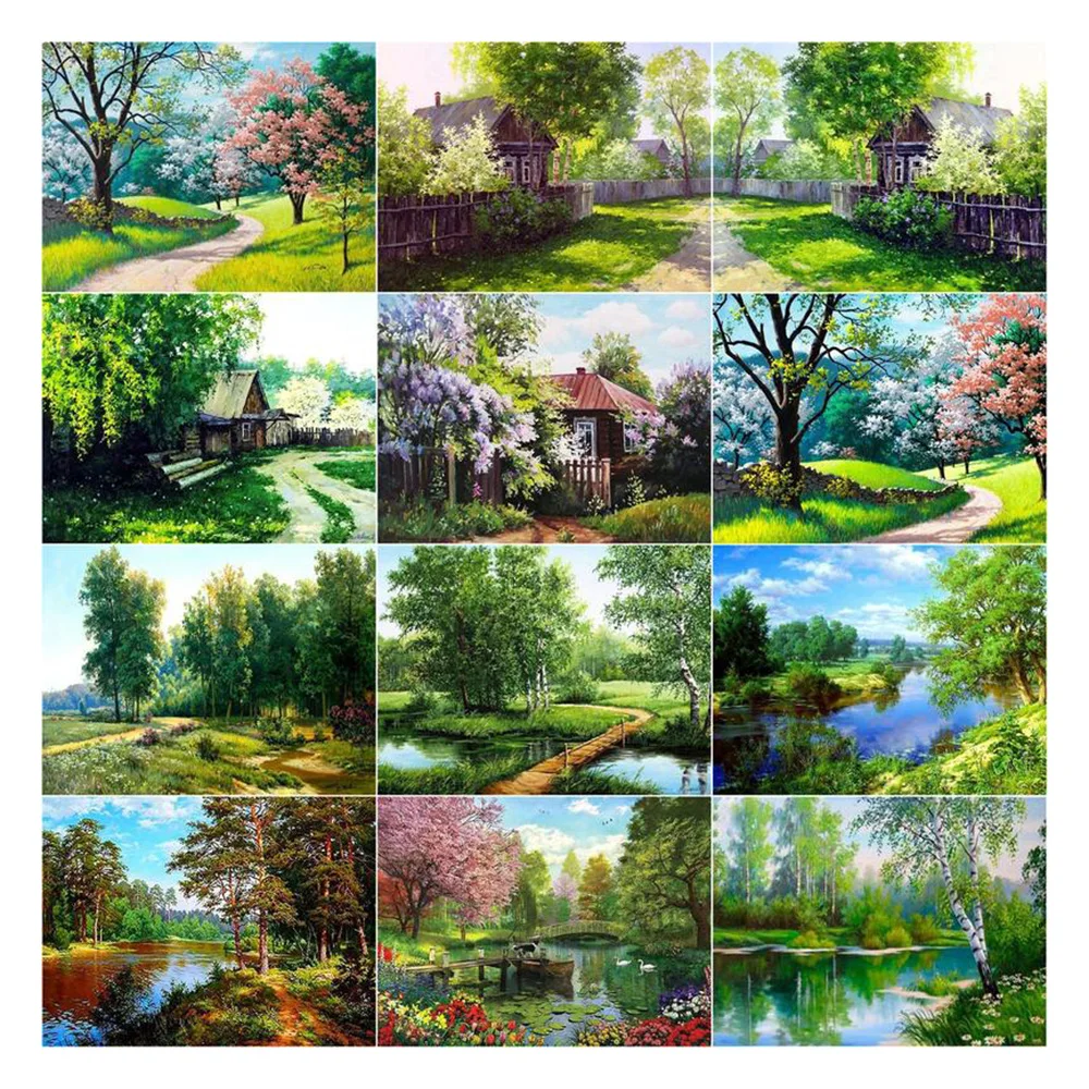 

LZAIQIZG Алмазная вышивка весенний пейзаж, картина, выложенная алмазами камни в форме ромба/круглый турецкие Настенные светодиодные лампы для ...