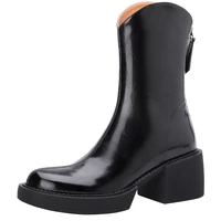 autumn winter mid calf boot elegant thick bottom high heel genuine leather shoes platform footwear square toe women fashion a114