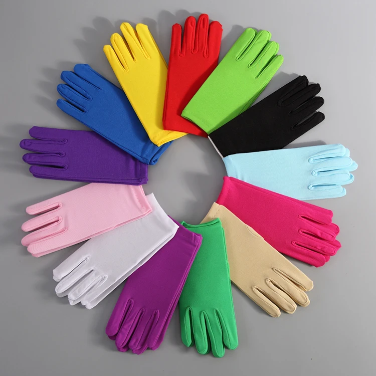 

Cheap Pink Bridal Party Gloves Short Women Wedding Accessories Man Etiquette White Cotton Finger Satin Gloves Red Princess Glove