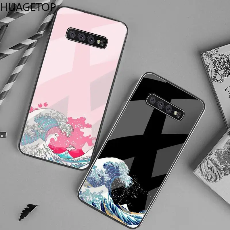 Большой Волнистый чехол для телефона kanagawa из закаленного стекла Samsung S20 Plus S7 S8 S9 S10