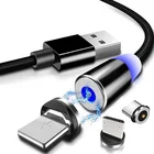 Магнитный кабель Micro USB Type-C, Магнитный зарядный кабель для iPhone, Huawei, Samsung, Android мобильный телефон, 1 м, 2 м