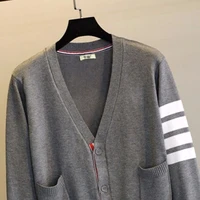 2020 autumn new knitted cardigan jacket korean version of v neck thick sweater with academic style short couple coat