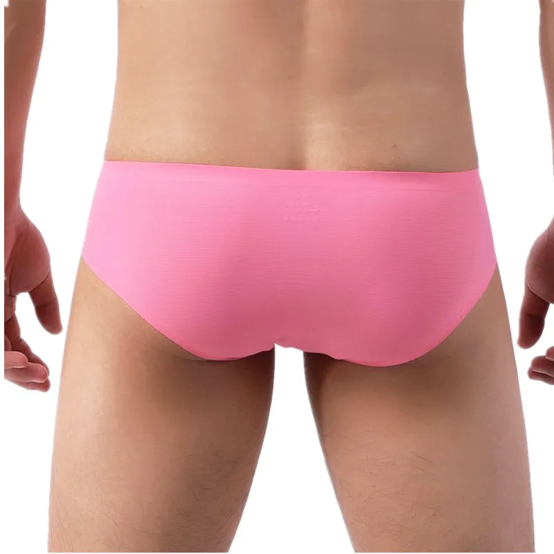 

Sexy Briefs Shorts Men Underwear Solid Ice Silk Panties Transparent Seamless Low Rise U Convex Pouch Underpants Plus Size M-3XL