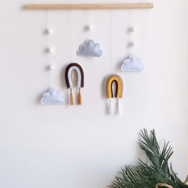 

Wall Decoration Wooden Stick Rainbow Felt Pendant Windbar Stick Wall Hanging Home Decoration