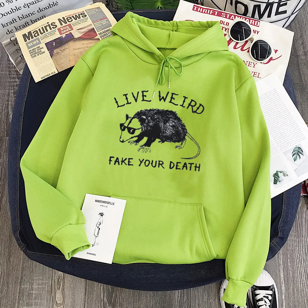 

Weird Sweatshirt Women Funny Animal Hoodies Spirit Awesome Opossum Sweatshirts Live Weird Fake Your Death Graphic Winter Tops L