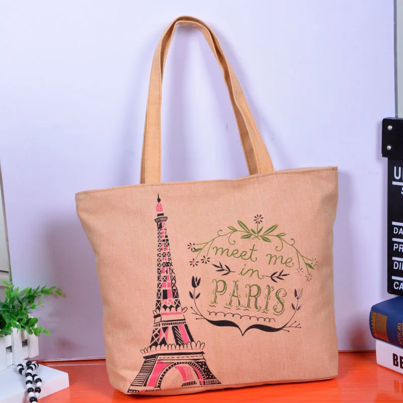 2019 New Style Zipper Canvas Bag Women's Art Environmental Protection Shopping Single Shoulder Handbag |