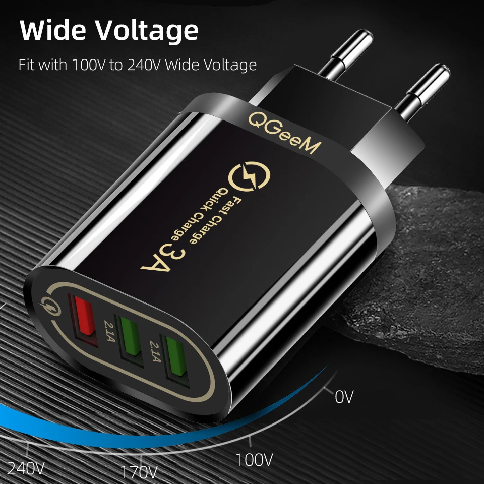 QGEEM 3 USB зарядное устройство для iPhone Quick Charge 3,0 быстрое зарядное устройство для Xiaomi QC 3,0 портативное зарядное устройство для телефона зарядный адаптер