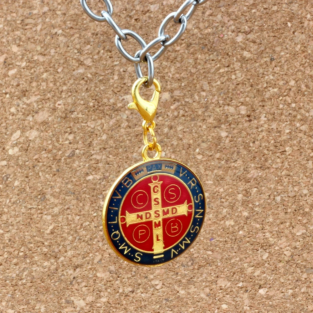 Синяя эмалированная медаль Saint Benedict крестообразные Подвески с застежкой Лобстер