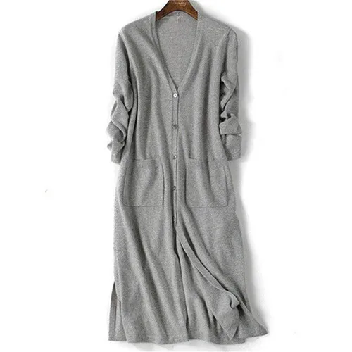 grey cardigan Korobov корейский однобортный длинный свитер женский летний Вязаный Кардиган с длинным рукавом и карманами оверсайз Sueter Mujer 78413 - Цвет: grey cardigan