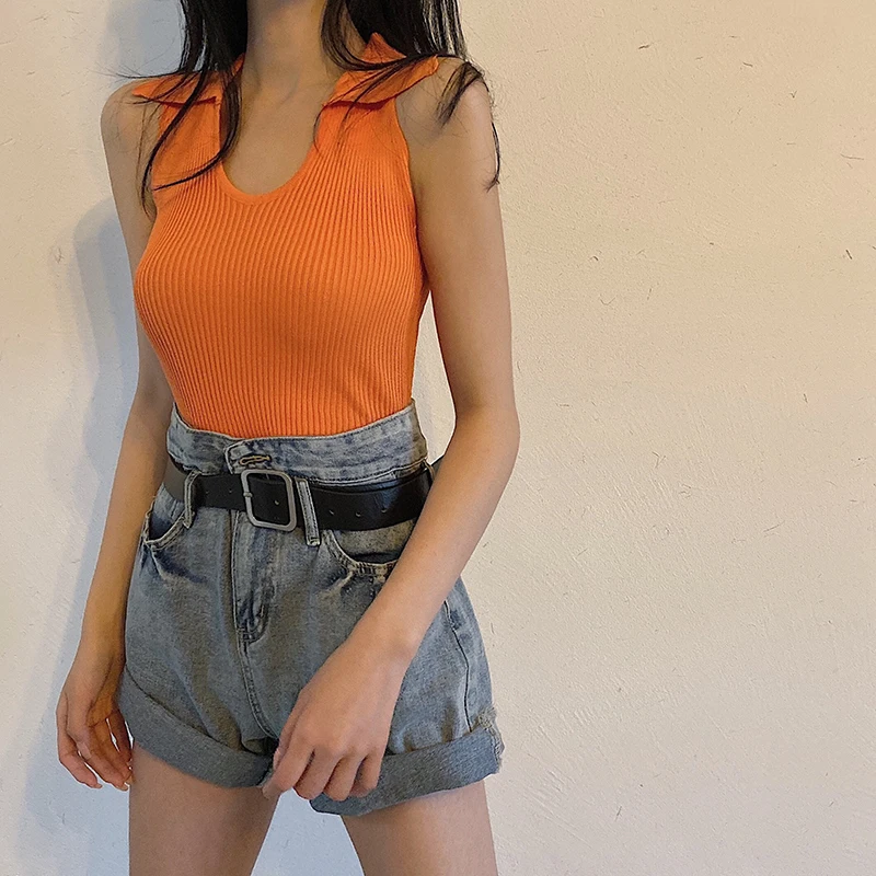 Yedinas 2021 летняя майка-поло с воротником Женская Модная трикотажная облегающая