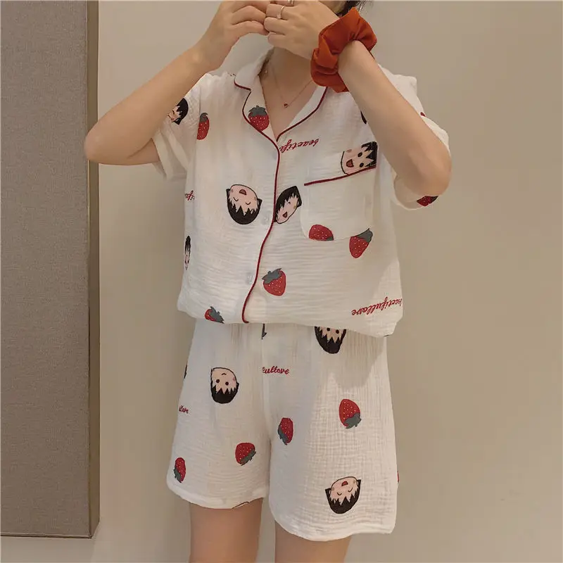 

Cotton Pijama Kawaii Roomwear Women Summer 2021 Sleepwear Strawberry Pajama Set Cute Outfits Suits with Shorts Pyjama Loungewear