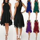 Сексуальное женское шифоновое платье-Холтер больших размеров без рукавов с высокой талией и неровным подолом