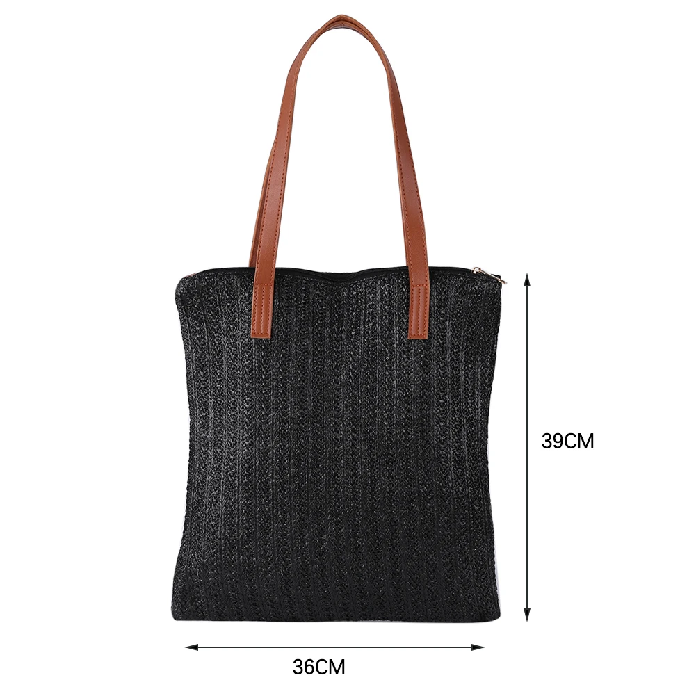 

Summer Women Woven Shoulder Bags Solid Color Female Shopping Bag Ladies Beach Travel Handbag Girls Large Capacity Tote Bags