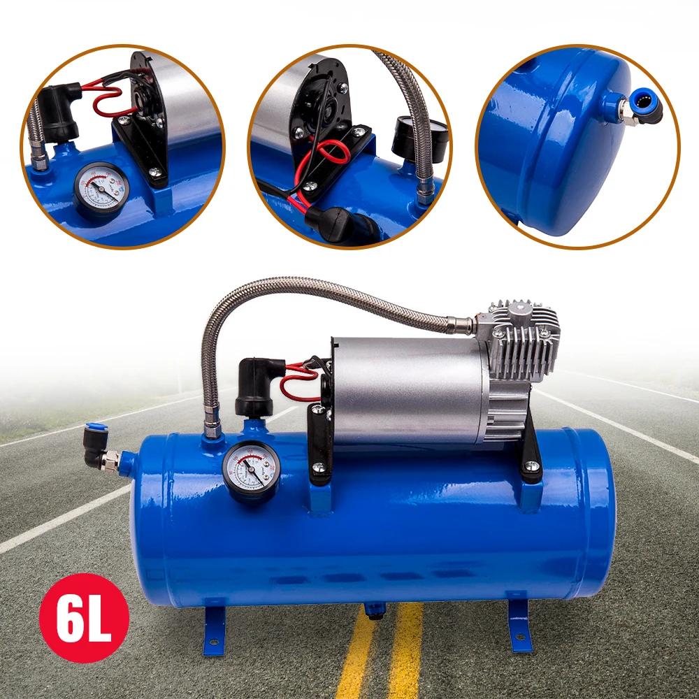 

For Air Horn 12V DC 70-100PSI Air Compressor Kit With Pressure Switch 6L Tank