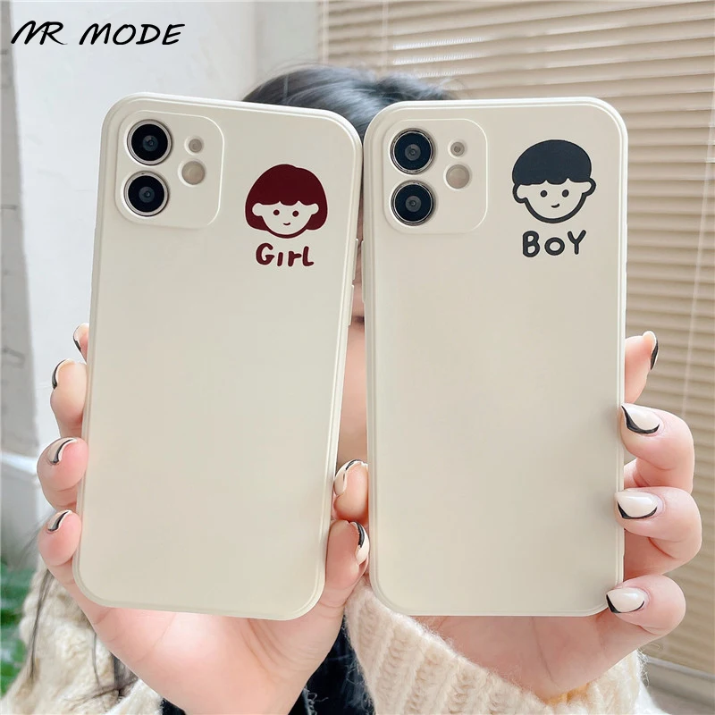 

Cartoon Boy Girl Couple Phone Case For iPhone 12 12 Pro 12 Mini 11 11 Pro MAX SE 2020 7 8 6 6s Plus XR XS MAX X Soft TPU Cover