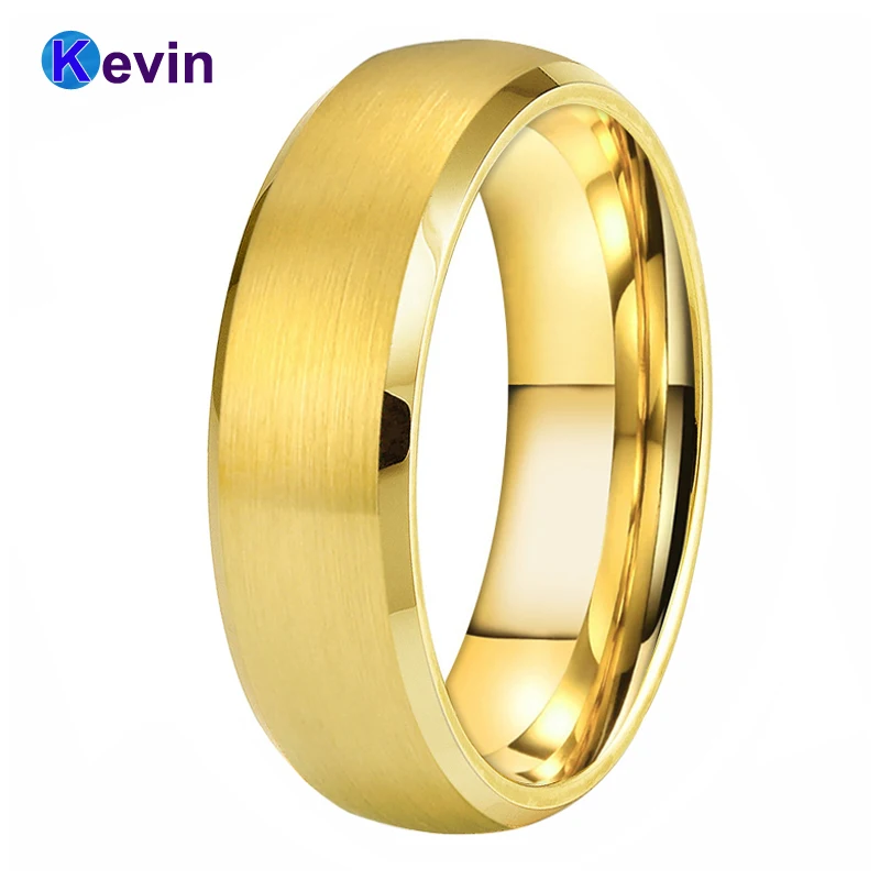 Желтое золото обручальное кольцо для мужчин и женщин вольфрамовое скошенные