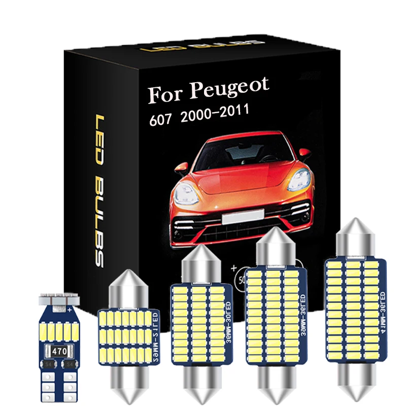 

HKEE 10 шт. Canbus светильник для Peugeot 607 2000-2011, автомобильное светодиодный ное освещение внутри автомобиля, купольная лампа для чтения багажника б...