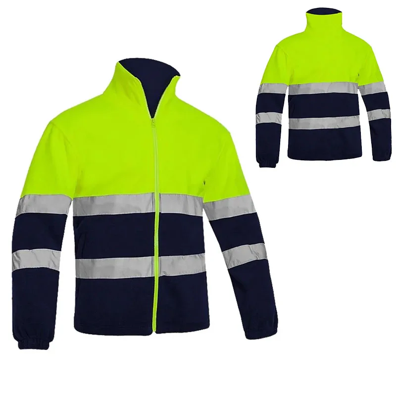 

Теплая Флисовая Светоотражающая куртка для мужчин, двухцветная Рабочая куртка с молнией спереди, защитное зимнее рабочее пальто, строитель...