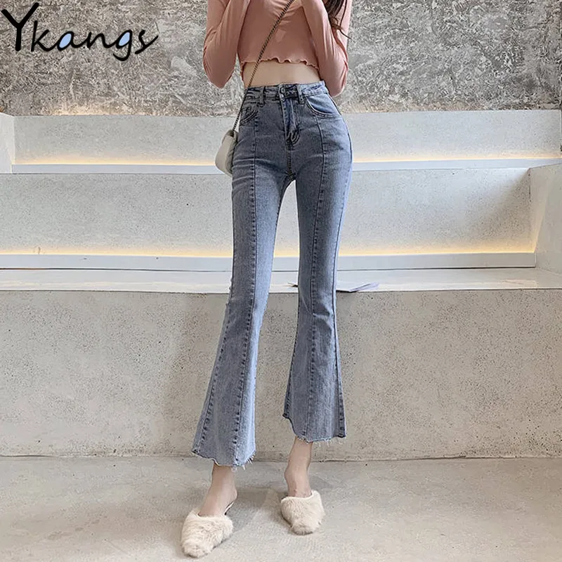 Женские винтажные джинсы клеш с завышенной талией узкие элегантные широкими