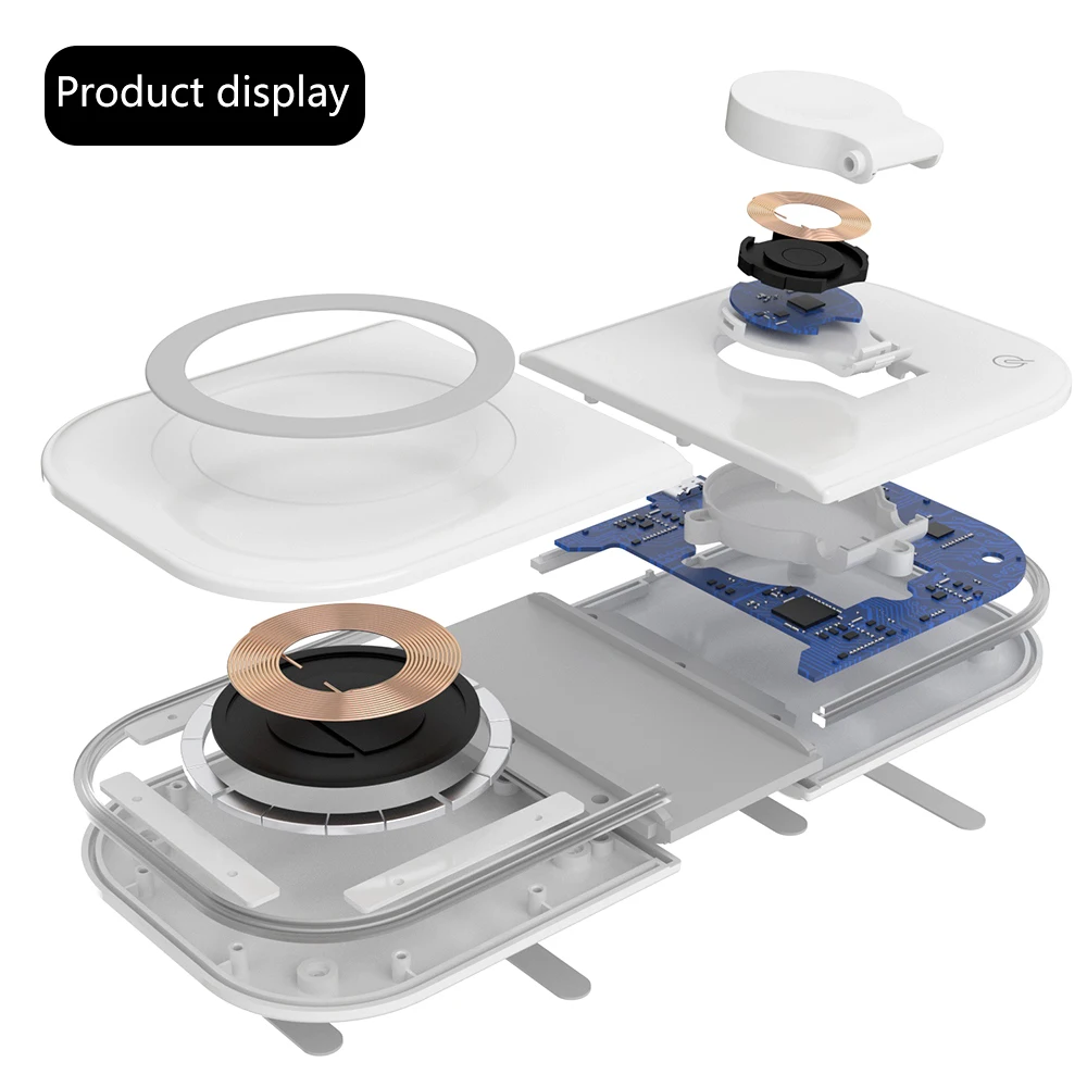 

2 In 1 15W Foldable Dual Seat Qi Wireless Charger Magnetic Charging Dock for Samsung S20 S10 for IPhone 12 11 Pro XS XR Airpods